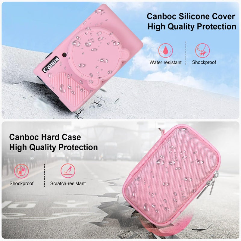 Canboc Case for Canon PowerShot SX740/SX730, Hard Carrying Case + Soft Silicone Protective Cover with Removable Lens Cover, Pink - Image 4