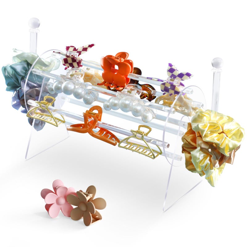 SNOWSTAR Acrylic Claw Clip Organizer Holder,360-Degree Rotating Claw Clip Holder and L-Type Storage,Hair Clip Organizer Display Clear Stand for Women and Girls - Image 1