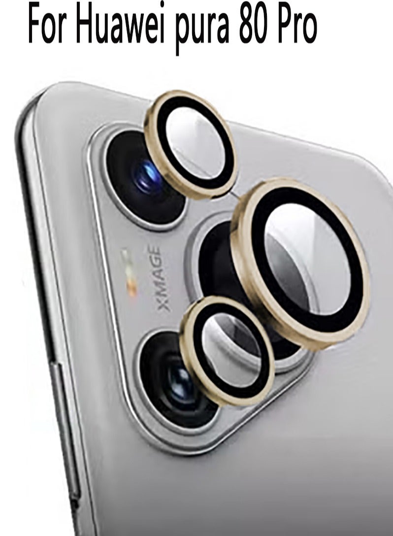 Camera Lens Protector for huawei pura 80 pro, [1 Step Installation Tray] Tempered Glass Screen Protector Metal Individual Camera Cover Accessories Case Friendly (Gold )  - Image 1