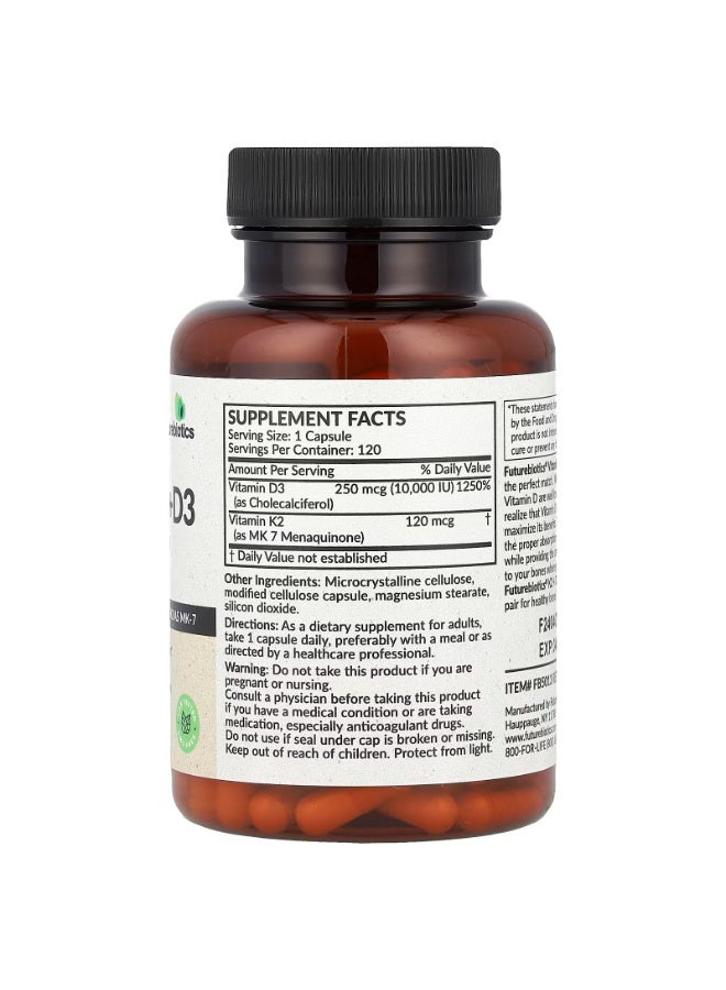 فيوتشر بايوتكس فيوتشربيوتكس، فيتامين K2 + D3، قوة إضافية، 120 كبسولة - Image 2
