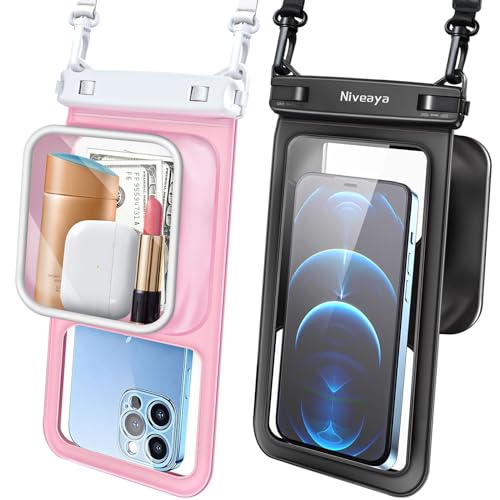 Niveaya [Floatable Floating Waterproof Phone Pouch 2 Pack-Up to 8.5", Large Space Adjustable Neck Lanyard Waterproof Phone Case, Phone Dry Bags for Vacation Beach Pool Kayak Cruise Travel Essentials - Image 1