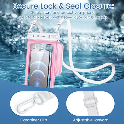 Niveaya [Floatable Floating Waterproof Phone Pouch 2 Pack-Up to 8.5", Large Space Adjustable Neck Lanyard Waterproof Phone Case, Phone Dry Bags for Vacation Beach Pool Kayak Cruise Travel Essentials - Image 5