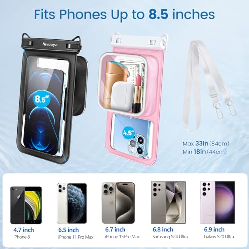 Niveaya [Floatable Floating Waterproof Phone Pouch 2 Pack-Up to 8.5", Large Space Adjustable Neck Lanyard Waterproof Phone Case, Phone Dry Bags for Vacation Beach Pool Kayak Cruise Travel Essentials - Image 4
