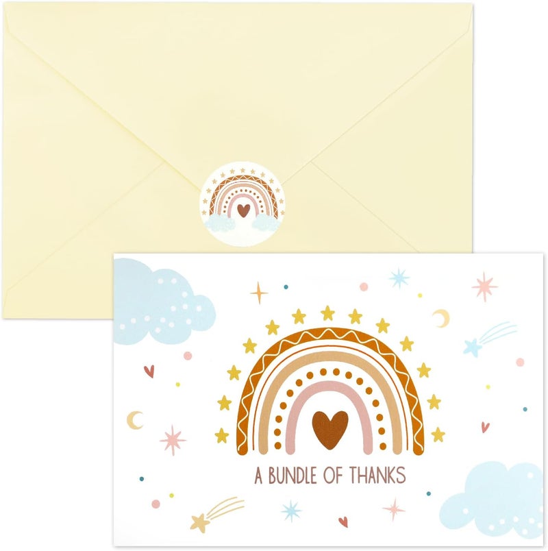 rolyta 50 Pcs Baby Shower Thank You Cards 4 x 6 Boho Rainbow Greeting Cards with Envelopes and Seal Stickers for Baby Shower Gender Reveal Party Graduation Birthday Parties Blank Inside - Image 1