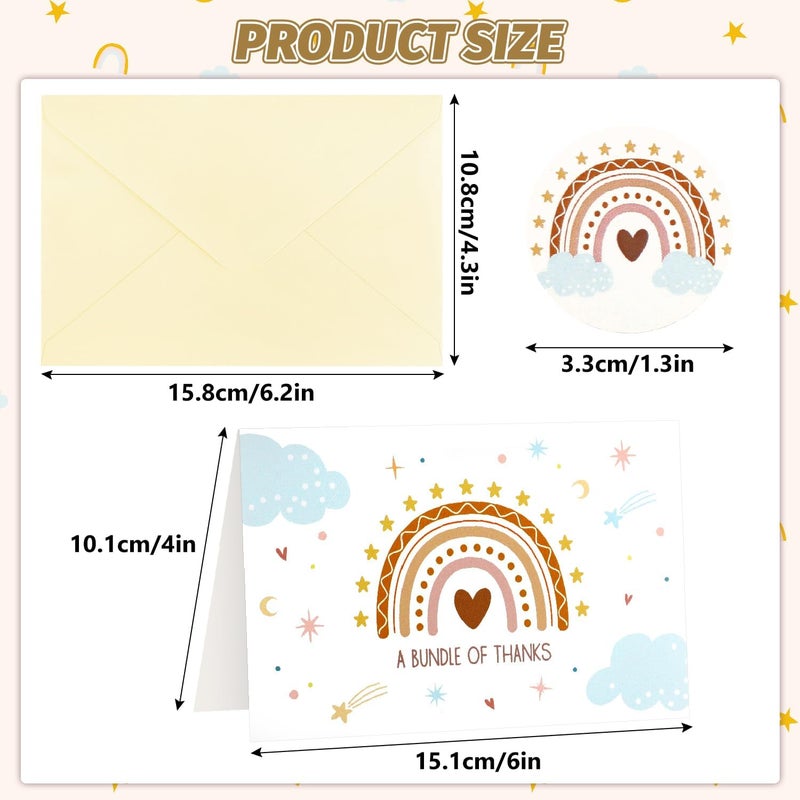 rolyta 50 Pcs Baby Shower Thank You Cards 4 x 6 Boho Rainbow Greeting Cards with Envelopes and Seal Stickers for Baby Shower Gender Reveal Party Graduation Birthday Parties Blank Inside - Image 3