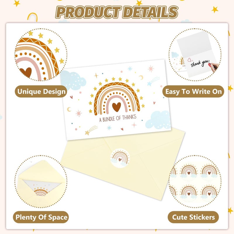 rolyta 50 Pcs Baby Shower Thank You Cards 4 x 6 Boho Rainbow Greeting Cards with Envelopes and Seal Stickers for Baby Shower Gender Reveal Party Graduation Birthday Parties Blank Inside - Image 5