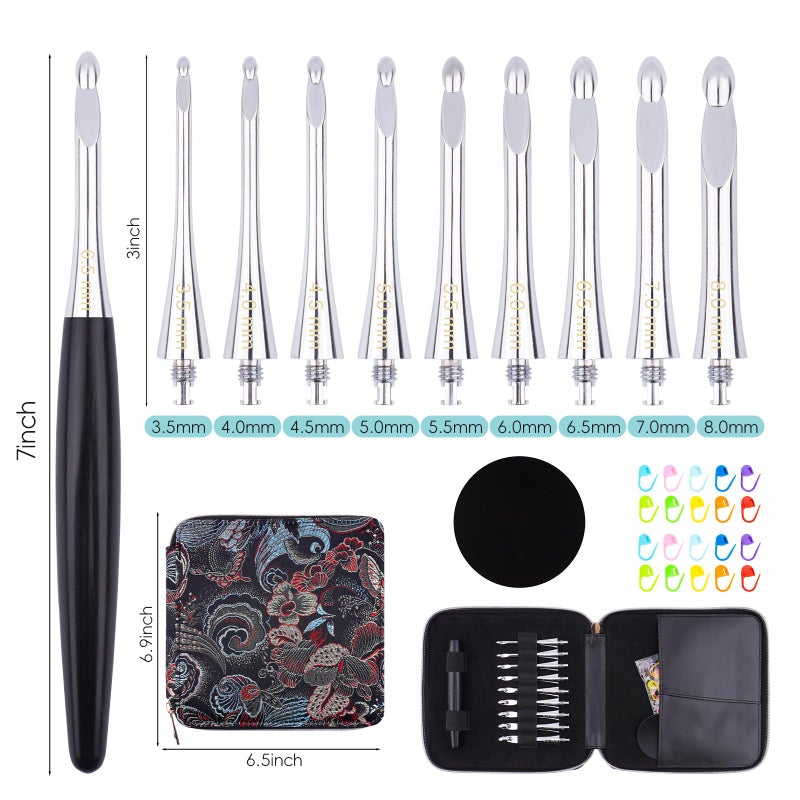 Mdoker Interchangeable Crochet Hooks Set â€“ 9 Sizes (3.5mmâ€‘8mm) Wooden Handle & Aluminum Hooks with Embroidered Storage Bag Inline Wooden Crochet Hook â€“ Ideal for Knitting,Crochet & Travel - Image 5