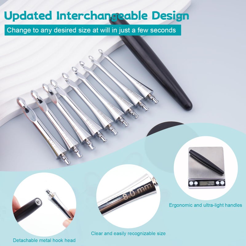 Mdoker Interchangeable Crochet Hooks Set â€“ 9 Sizes (3.5mmâ€‘8mm) Wooden Handle & Aluminum Hooks with Embroidered Storage Bag Inline Wooden Crochet Hook â€“ Ideal for Knitting,Crochet & Travel - Image 3