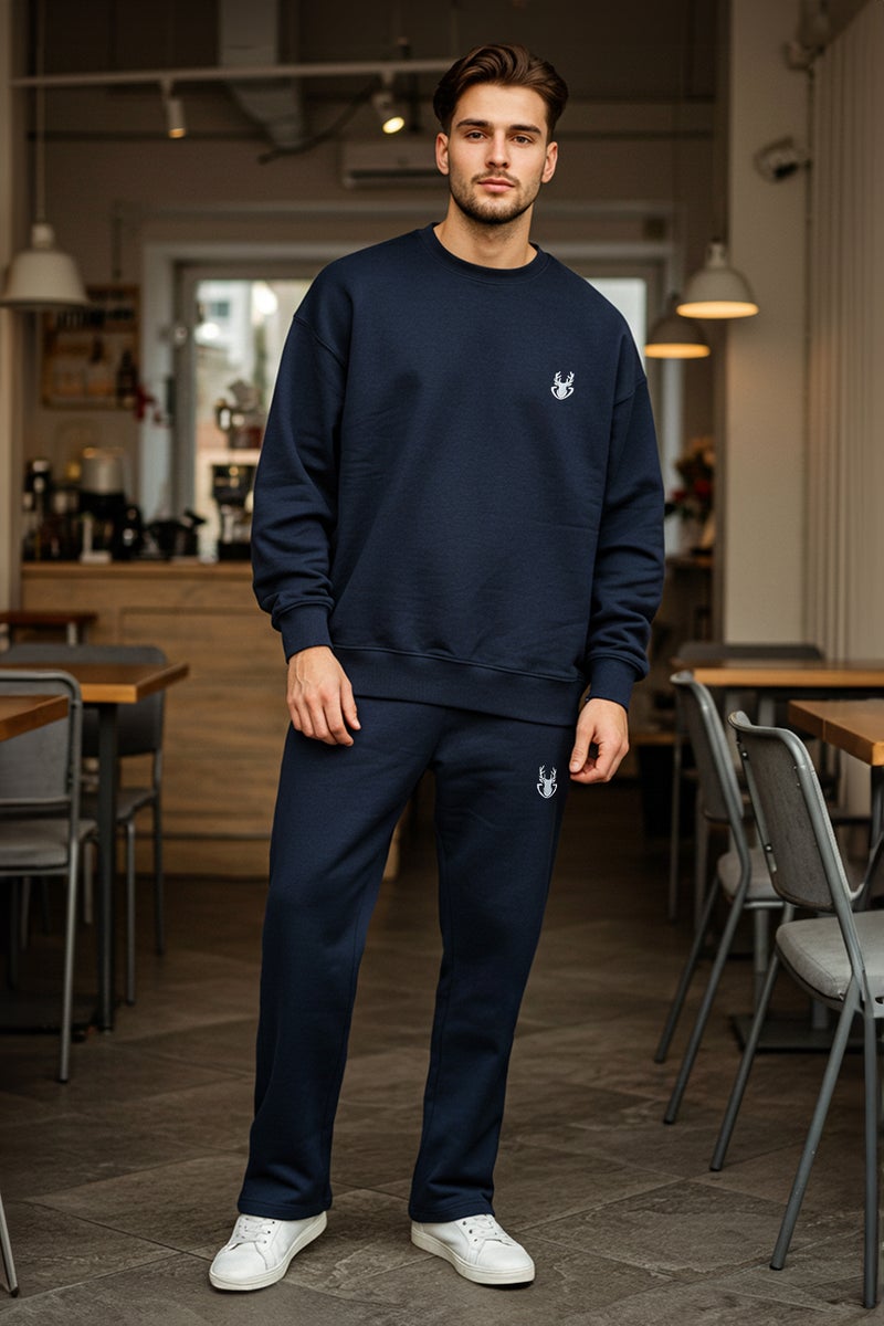 trendyol Navy Blue Oversized / Wide Cut Deer Embroidered Knitted Tracksuit Set - Image 2