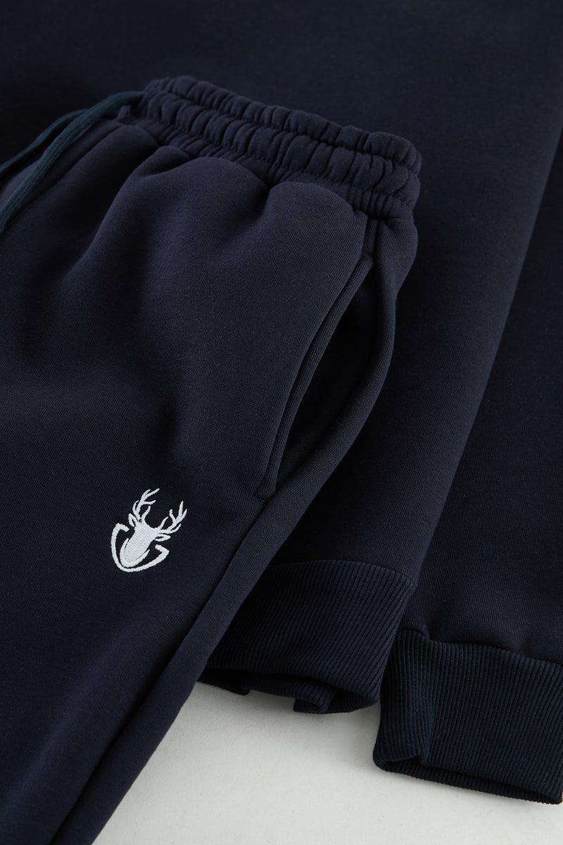 trendyol Navy Blue Oversized / Wide Cut Deer Embroidered Knitted Tracksuit Set - Image 4