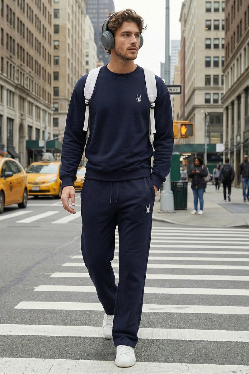 trendyol Navy Blue Oversized / Wide Cut Deer Embroidered Knitted Tracksuit Set - Image 1