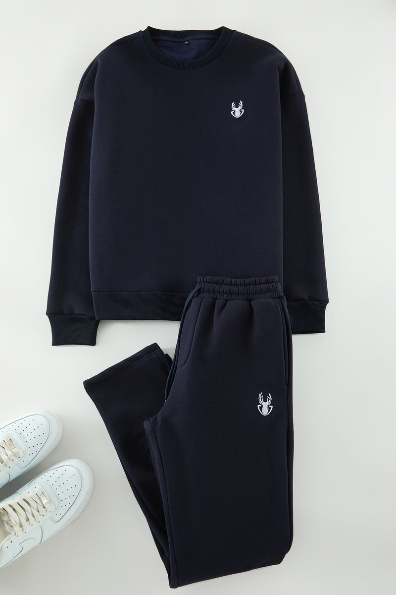 trendyol Navy Blue Oversized / Wide Cut Deer Embroidered Knitted Tracksuit Set - Image 3