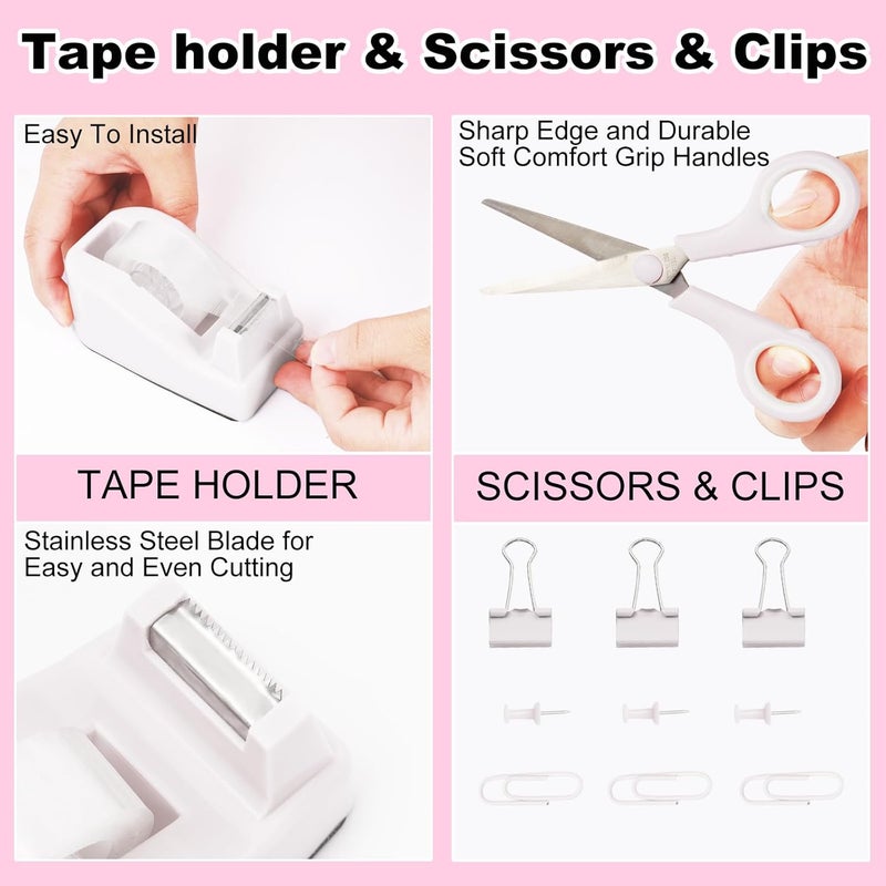 Kidle مجموعة لوازم المكتب منظم المكتب وإكسسوارات 10 قطع مع حامل أقلام دوار 360 درجة، موزع شريط، دباسة، مزيل دبابيس، دبابيس، شريط، مجموعة مشابك، مسطرة، مقص، قلم - Image 2