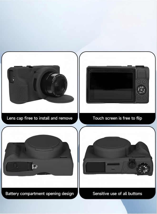 جراب حماية فاخر من السيليكون الناعم مع غطاء عدسة قابل للإزالة لكاميرا كانون باور شوت G7X مارك III الرقمية - قابل للغسل، خفيف الوزن، وحماية أنيقة (أسود) - Image 4