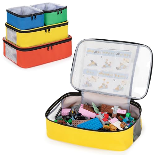 Rexmica 4piece Toy Storage Organizer Bag Travel Organizer Case for Building Blocks Dolls Crafts Magnetic Building Tiles Blocks Toy Storage Bag with Visible Top - Image 1