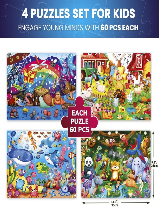 QUOKKA Puzzle from 4 5 for Children - 4 x 60 Pieces Frame Puzzle from 5 6 Boys and Girls - Glow Puzzle Games with Tropical Animals and Insects on the Farm in the Ocean - Gift for Children 6 7 8 Years - Image 3