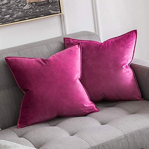 Khooti Decorative Velvet 200 TC Square Cushion Cover Throw Pillow Cover For Living Room Couch Diwan Single Seater Sofa, Colorful Modern Small 16X16 Inches/40X40 Cm (Color-Pink)(Set Of 2 Pcs) C2 - Image 1