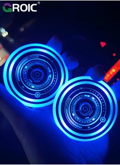 GROIC قطعتان من أضواء حامل الأكواب LED، 7 قواعد أكواب مضيئة متغيرة الألوان مع حامل أكواب مع شحن USB، وسادة حصيرة أكواب LED مقاومة للماء للسيارة وإكسسوارات داخلية للسيارة  - Image 1