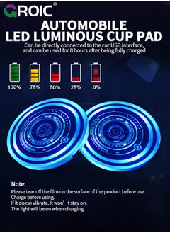 GROIC قطعتان من أضواء حامل الأكواب LED، 7 قواعد أكواب مضيئة متغيرة الألوان مع حامل أكواب مع شحن USB، وسادة حصيرة أكواب LED مقاومة للماء للسيارة وإكسسوارات داخلية للسيارة  - Image 4