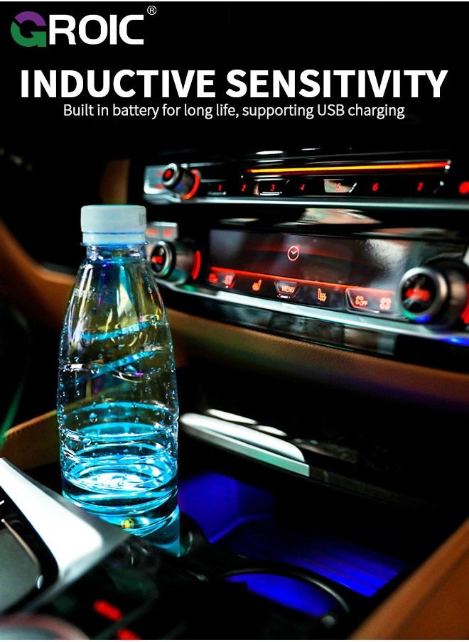 GROIC 2PCS Led Cup Holder Lights, 7 Color Changing Luminous Car Coasters Light Up Cup Holder Insert with USB Charging, Waterproof Car LED Cup Mat Pad Car Interior Accessories  - Image 3