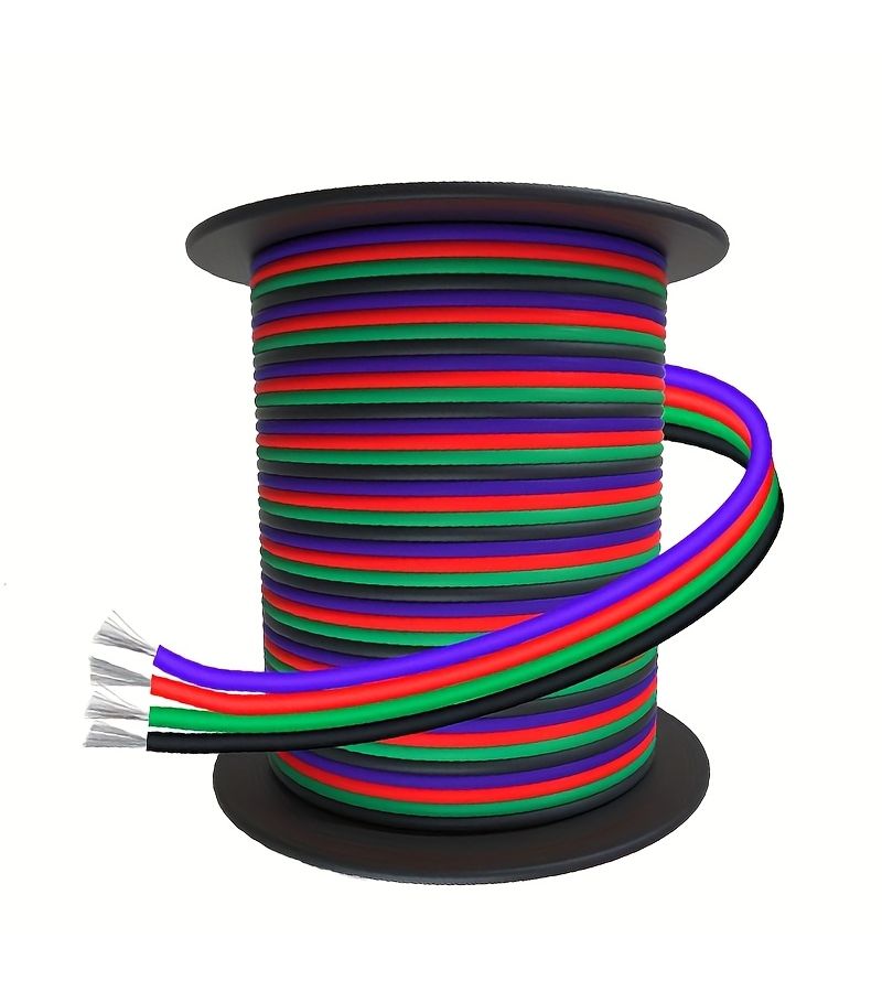 22AWG 4 Pin RGB Extension Cable 50Ft 15M Tinned Copper Wire for 3528 5050 LED Strip - Image 1