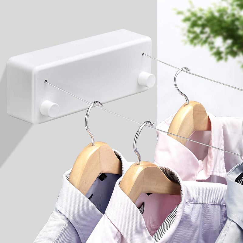BESy Retractable Clothesline ABS case+Aluminum Dryer with Adjustable Stainless Steel Double Rope String Hotel Style Heavy Duty,Wall Mounted Method, 13.8 Feets,White - Image 2