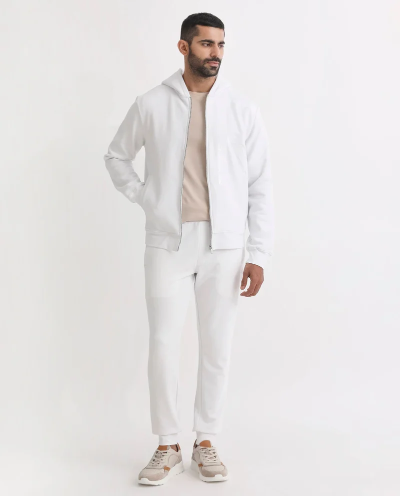 Rare Rabbit Rare Rabbit Men's Toyo Off White Cotton Polyester Fabric Drawstring Closure Regular Fit Mid Rise Trackpant