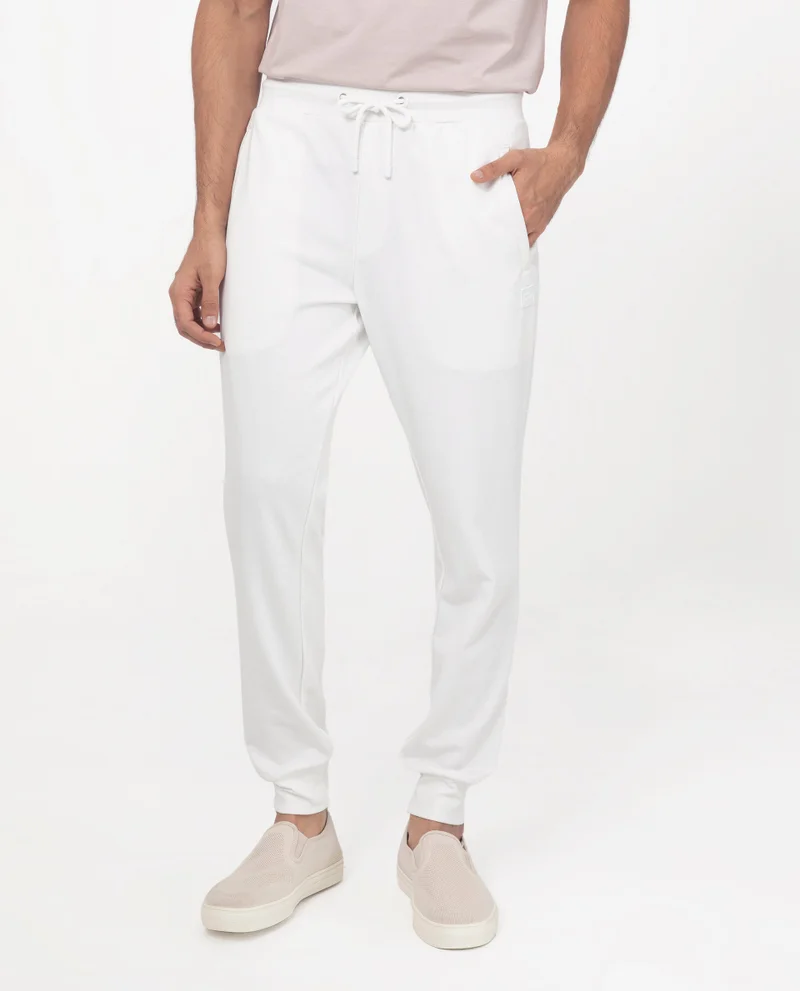 Rare Rabbit Rare Rabbit Men's Toyo Off White Cotton Polyester Fabric Drawstring Closure Regular Fit Mid Rise Trackpant