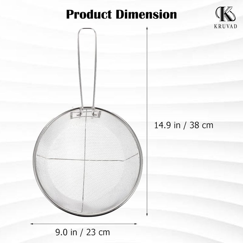 Kruvad Fry Basket Round Wire Mesh French Chip Frying Serving Food Basket with Folding Handle for Kitchen Frying Presentation Mesh Skimmer Strainer French Fries Chicken Frying 385x23x10 CM - Image 2
