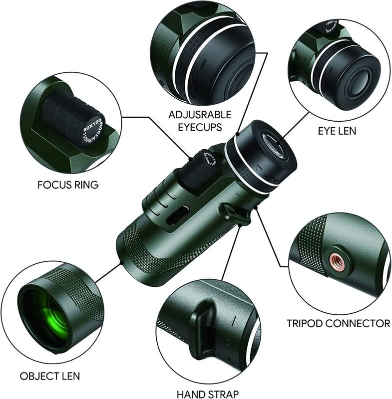 PhysioPhyx 80x100 HD Monocular for Adults High Powered with Smartphone Adapter & Tripod, Monocular-Telescope with BAK4 Prism for Bird Watching, Hunting, Hiking, Outdoor Camping, Travel, Wildlife  - Image 2