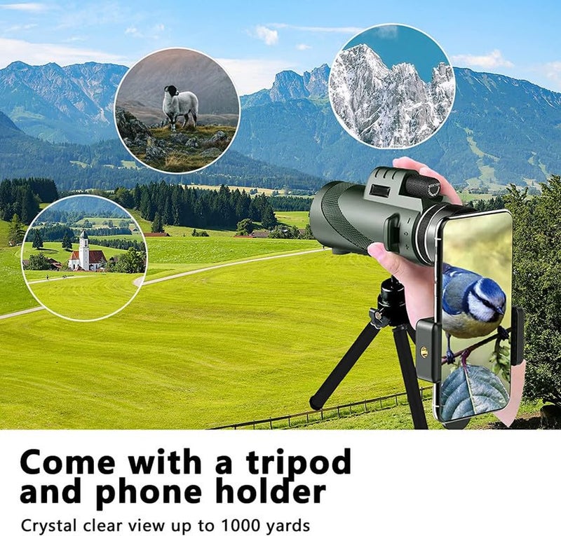 PhysioPhyx 80x100 HD Monocular for Adults High Powered with Smartphone Adapter & Tripod, Monocular-Telescope with BAK4 Prism for Bird Watching, Hunting, Hiking, Outdoor Camping, Travel, Wildlife  - Image 4
