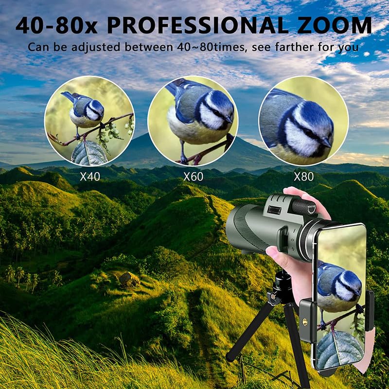 PhysioPhyx 80x100 HD Monocular for Adults High Powered with Smartphone Adapter & Tripod, Monocular-Telescope with BAK4 Prism for Bird Watching, Hunting, Hiking, Outdoor Camping, Travel, Wildlife  - Image 5