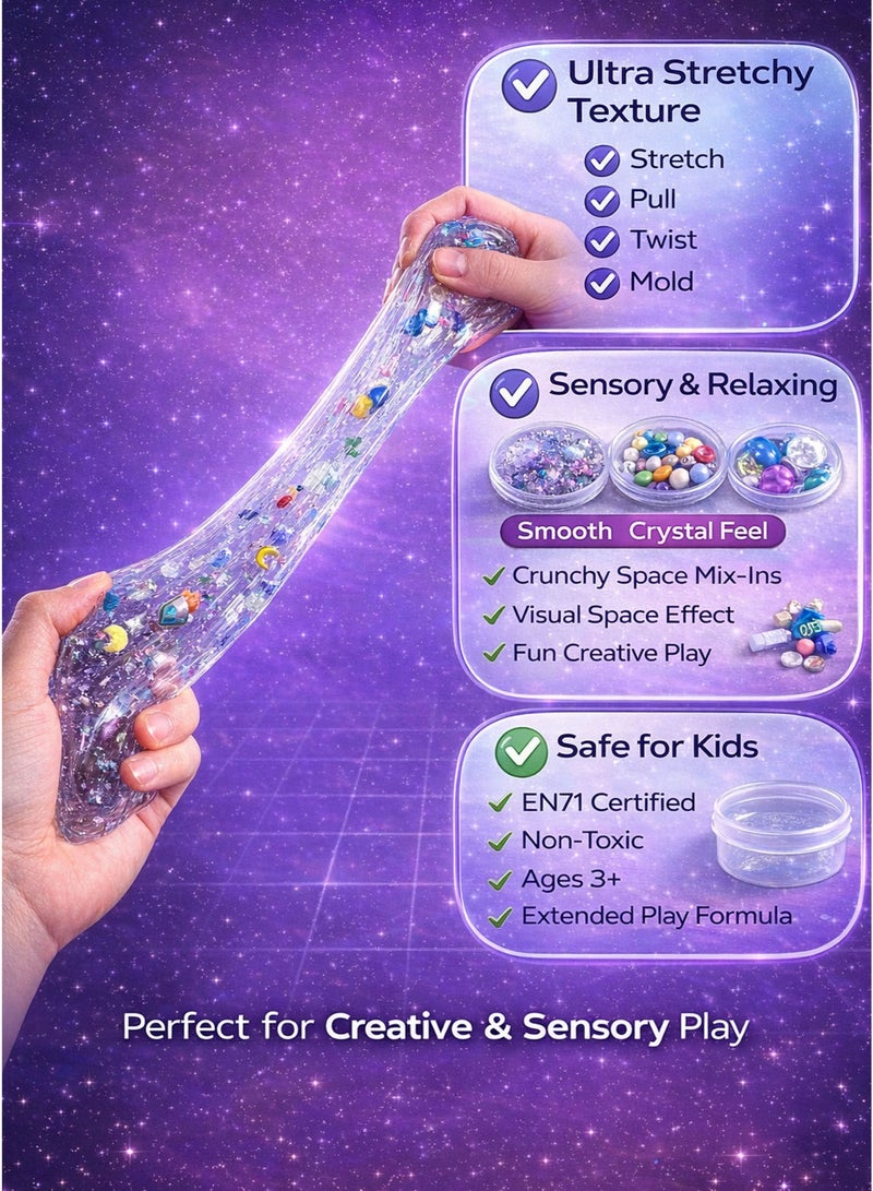 Greateam Mix By Me Crystal Putty Cosmonaut DIY Slime Kit 88-90G 3 Colored Crystal Slime with 6 Space Mix-Ins Stars Planets Moons Satellite Beads Glitter Stretchy Clear Putty Sensory Fidget Toy for Kids Boys Girls Ages 3+ Creative Learning Educational Toy EN71 Certified Safe Non-Toxic Extended Play Birthday Gift Party Favor School Prize - Image 4