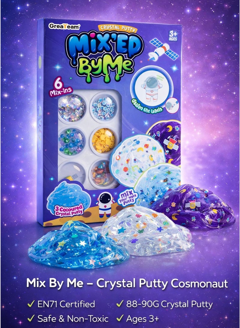 Greateam Mix By Me Crystal Putty Cosmonaut DIY Slime Kit 88-90G 3 Colored Crystal Slime with 6 Space Mix-Ins Stars Planets Moons Satellite Beads Glitter Stretchy Clear Putty Sensory Fidget Toy for Kids Boys Girls Ages 3+ Creative Learning Educational Toy EN71 Certified Safe Non-Toxic Extended Play Birthday Gift Party Favor School Prize - Image 1