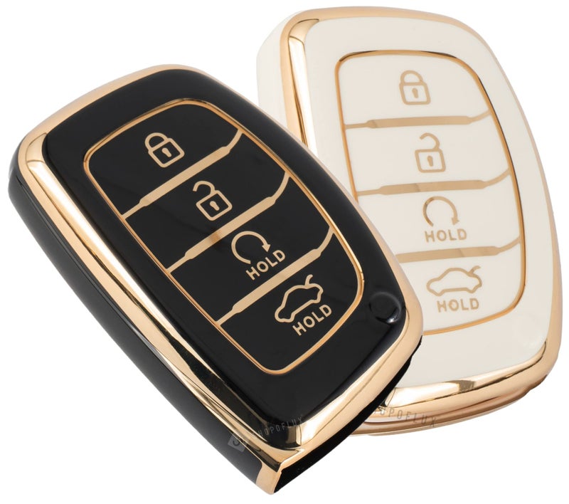 Shopoflux® TPU Key Cover Compatible with Hyundai Alcazar and Creta Car 4 Button smart Key (Black & White) - Image 1