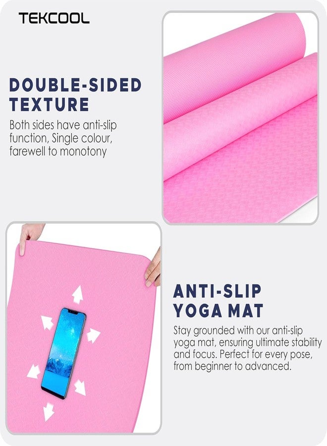 TEKCOOL Ethylene Vinyl Acetate Yoga Mats for Women Yoga Mat for Men Exercise Mat for Home Workout Gym Mat Anti Slip Yoga Mat 6Mm Workout Mat Yoga Mat for Kids Yoga Mate Gym Mats - Pink. - Image 2