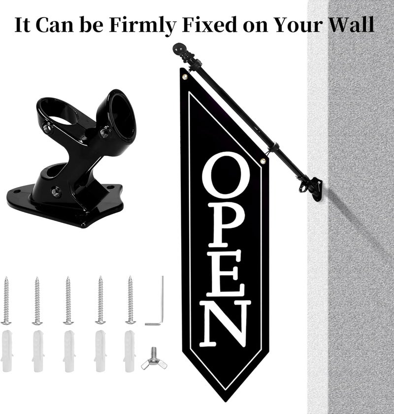 yeload 2 Pack OPEN Flag with Pole Kit - Heavy Duty Canvas Open Banner for Business Storefront, 42x12 Inch Outdoor Double-Sided Sign with Bracket - Advertising Signage for Retail & Shops (Black) - Image 2