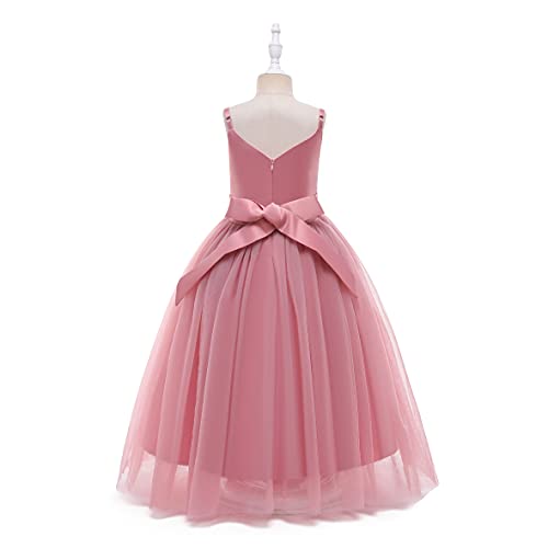 Glamulice Dusty Rose Flower Girl Dress Lace Bridesmaid Long A Line Wedding Pageant Dresses 8 Dusty Pink Tulle Spaghetti Strap Kids Formal Dance Communion Ball Gown Elegant Evening Party Prom Gown Gala - Image 3