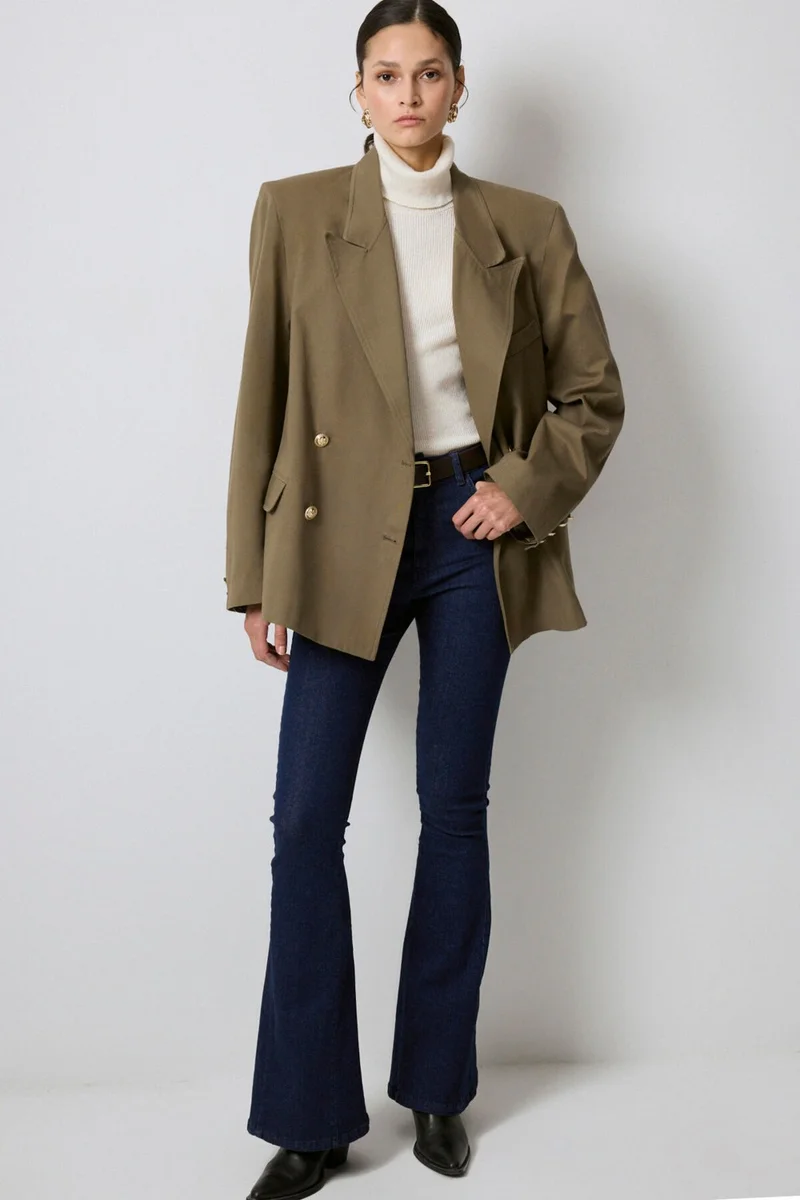 Touche Gold Buttoned Double Breasted Blazer Jacket
