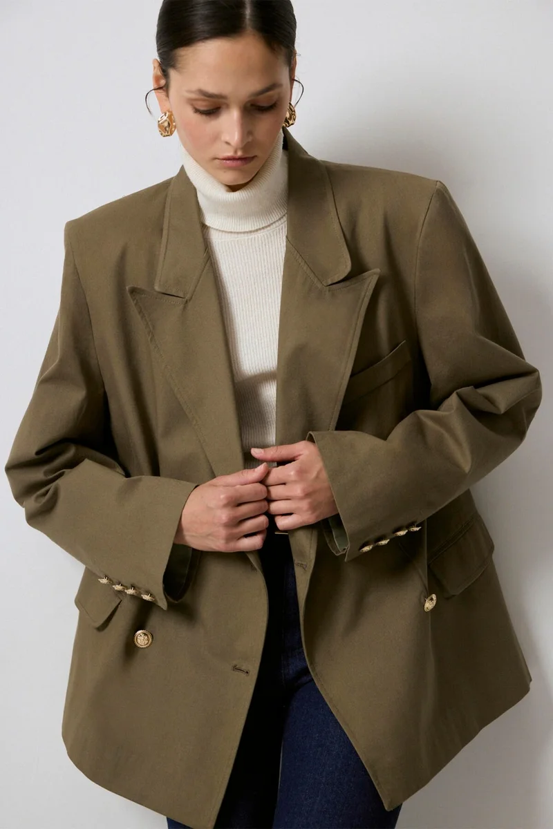 Touche Gold Buttoned Double Breasted Blazer Jacket