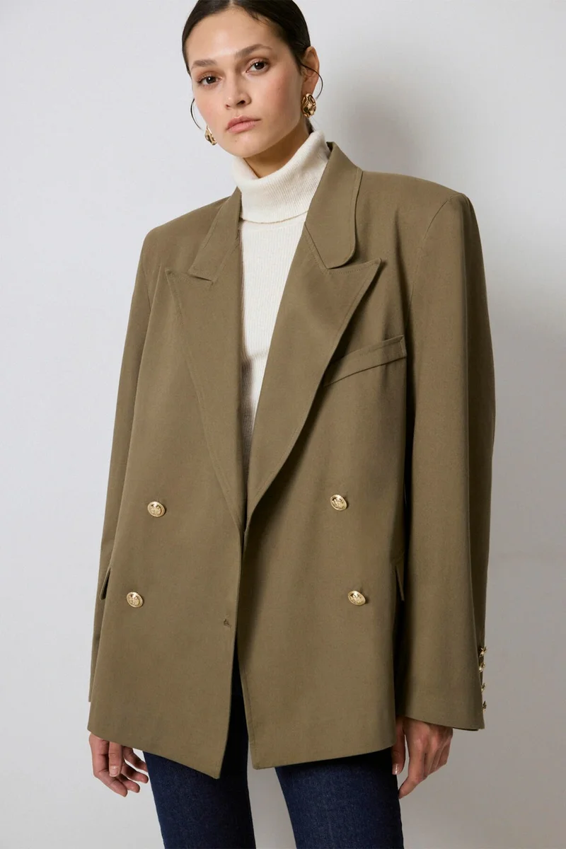 Touche Gold Buttoned Double Breasted Blazer Jacket