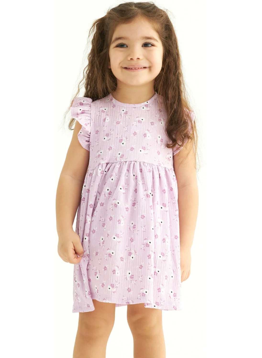 Zepkids Girls Lilac Colored Polka Dot Patterned Ruffle Sleeve Dress