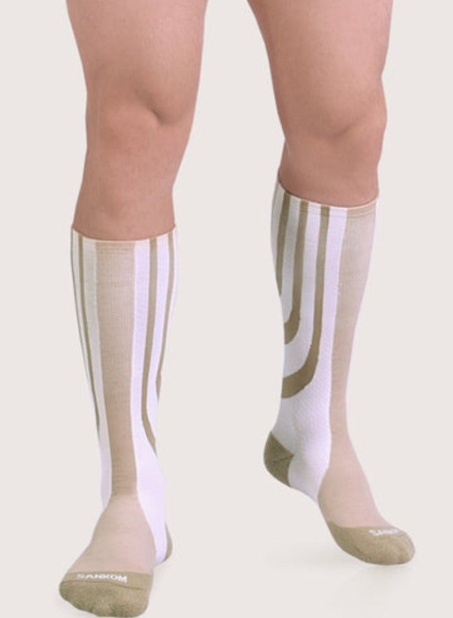 SANKOM Patent Active Compression Socks – Antibacterial White & Beige – Clinically Proven to Improve Blood Circulation, Reduce Swelling & Fatigue – Hypoallergenic, Breathable, Padded Heel & Toe – Ideal for Travel, Workout, Pregnancy & Daily Wear  - Image 1