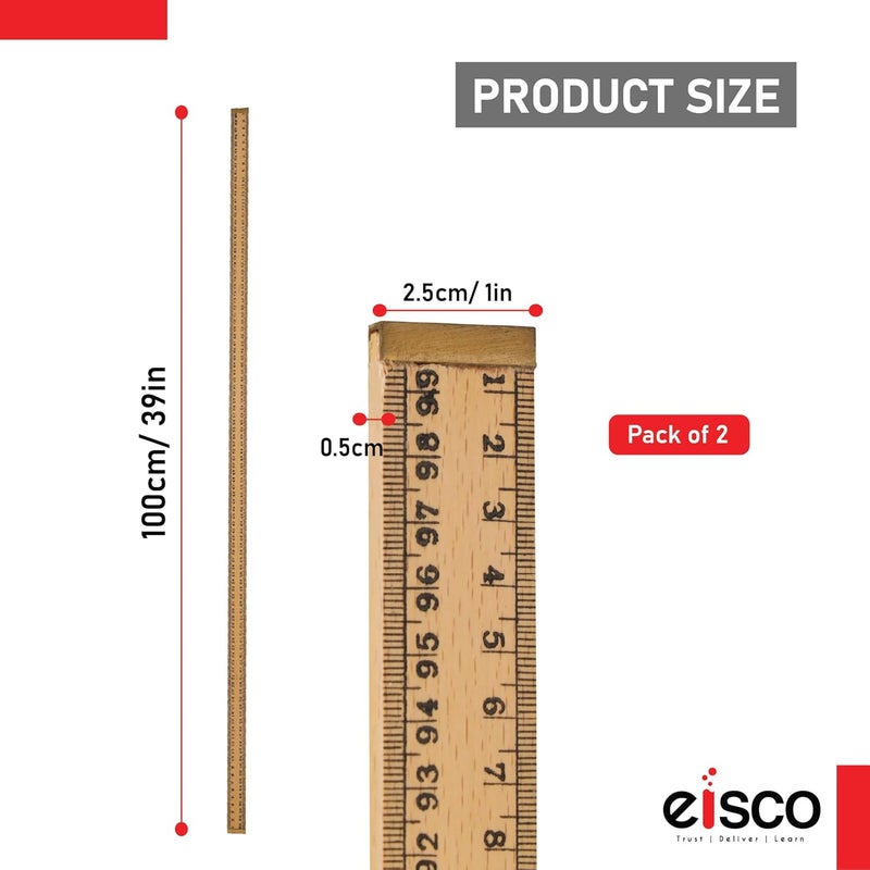 EISCO Premium One Meter (100cm) Wooden Scale(ruler) With Brass Ends For Strong Protected Edges, Horizontal Reading In Reverse On Each End, Pack of 2 - Image 2