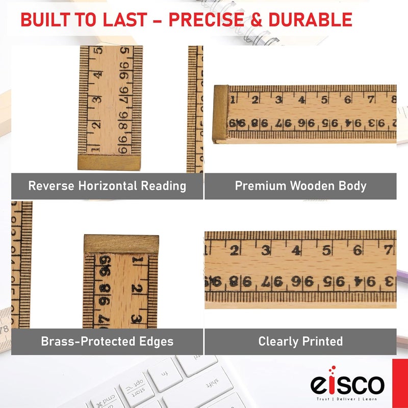 EISCO Premium One Meter (100cm) Wooden Scale(ruler) With Brass Ends For Strong Protected Edges, Horizontal Reading In Reverse On Each End, Pack of 2 - Image 3