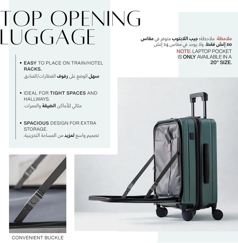TEREPLUS® 20/24in Luggage Set with Laptop Compartment and USB Port - Dark Green - Image 4