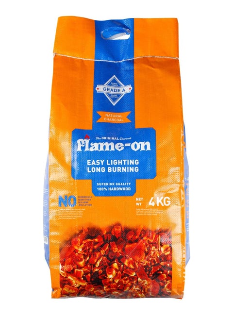 Flame-on Superior Quality Grade A Natural Hardwood Barbeque BBQ Charcoal 4 Kg