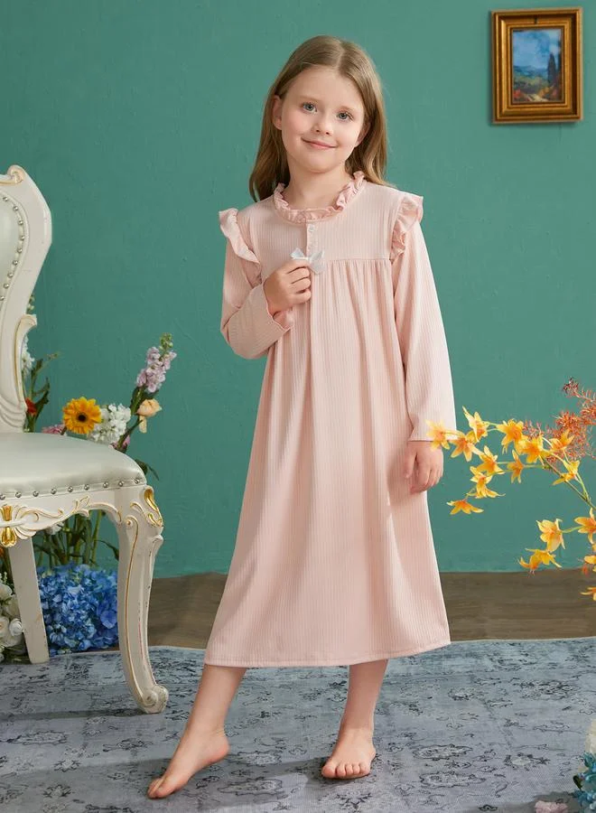 تايك تو قميص نوم بأكمام طويلة ورقبة مكشكشة