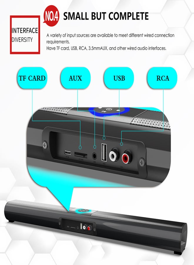 BS-20 BT Wireless Speaker Soundbar 2000mAh Rechargeable Battery Support TF USB AUX RCA Player FM MP3 HiFi Stereo Speaker Audio Sound Deep Bass Wireless Device with RGB Light for Home - Image 5