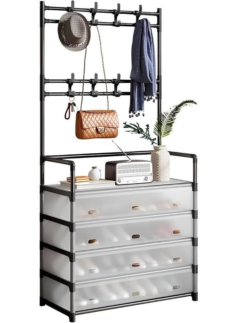 Shoe Storage Organizer-Five-layer inlet unit with metal frame and plastic drawers, fitted with hook for coats, 168cm height, dust-proof, - Image 1
